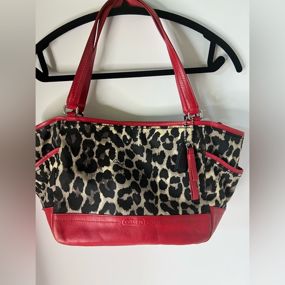 Coach ocelot leopard red Carrie tote handbag - Picture 1 of 7